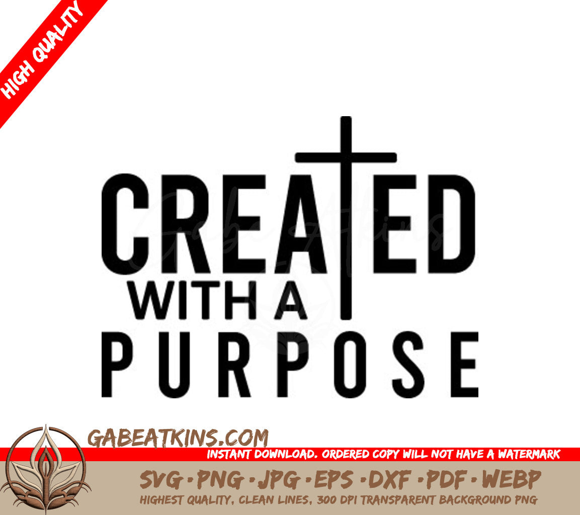 Created With A Purpose Christian Cross Design SVG -  SVG