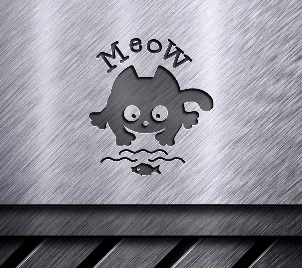 Funny Black Cat Meow SVG - Kitten Catching Fish Design SVG