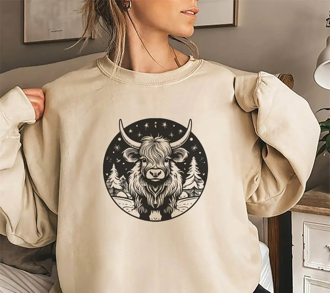  Yak Christmas SVG - Monochromatic Highland Cow Illustration SVG