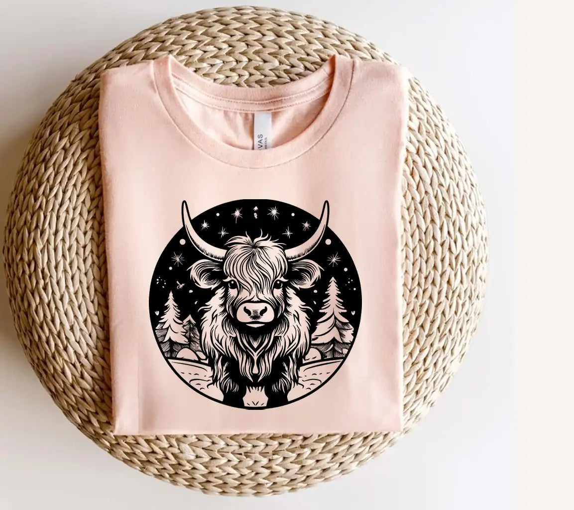  Yak Christmas SVG - Monochromatic Highland Cow Illustration SVG