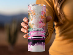 Pink Vintage Car Tropical Watercolor Tumbler Wrap | 20oz Tumbler Wrap Sublimation Design PNG - Gabe Atkins Designs