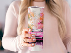 Pink Vintage Car Tropical Watercolor Tumbler Wrap | 20oz Tumbler Wrap Sublimation Design PNG - Gabe Atkins Designs