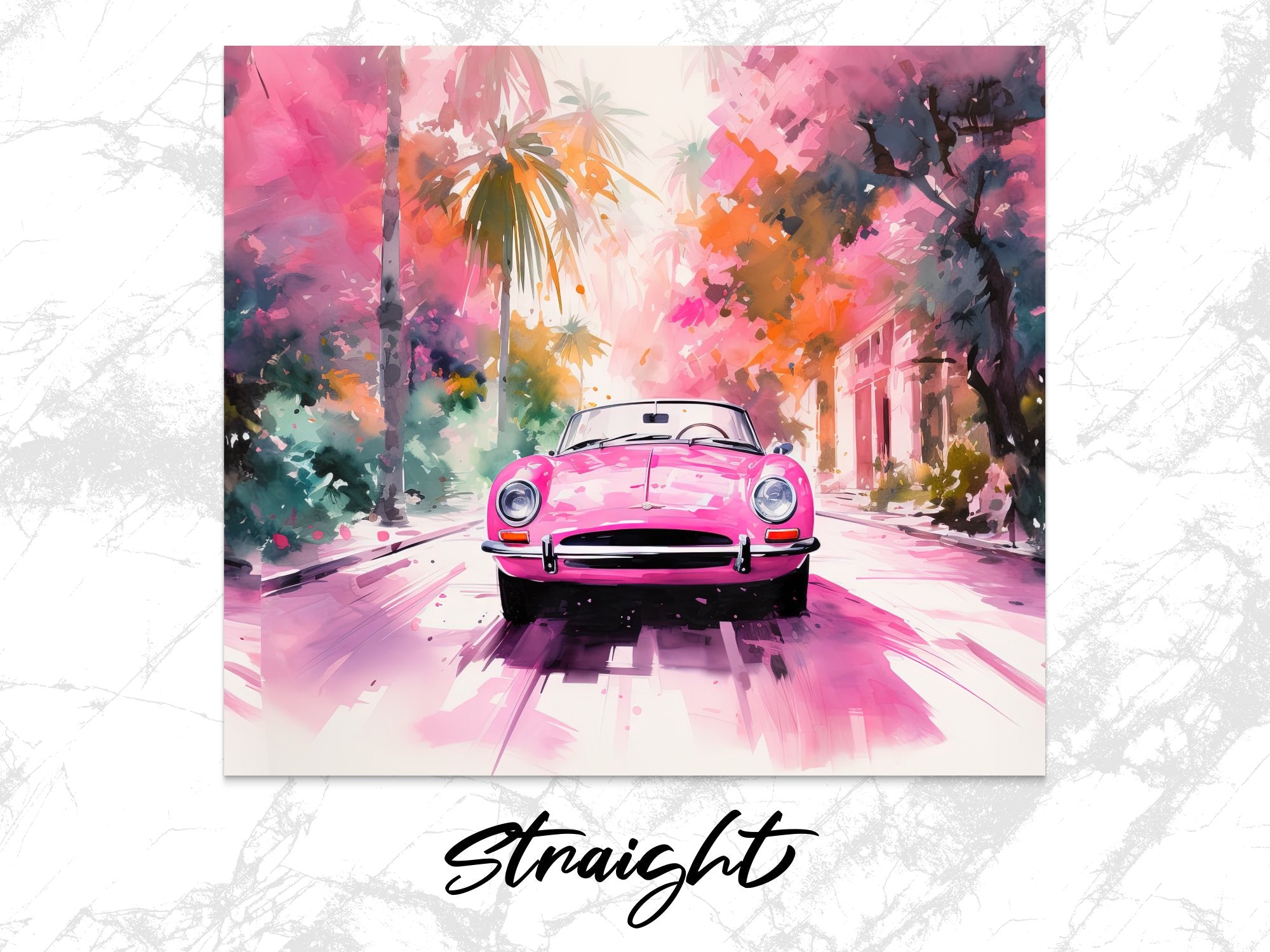 Pink Vintage Car Tropical Watercolor Tumbler Wrap | 20oz Tumbler Wrap Sublimation Design PNG - Gabe Atkins Designs