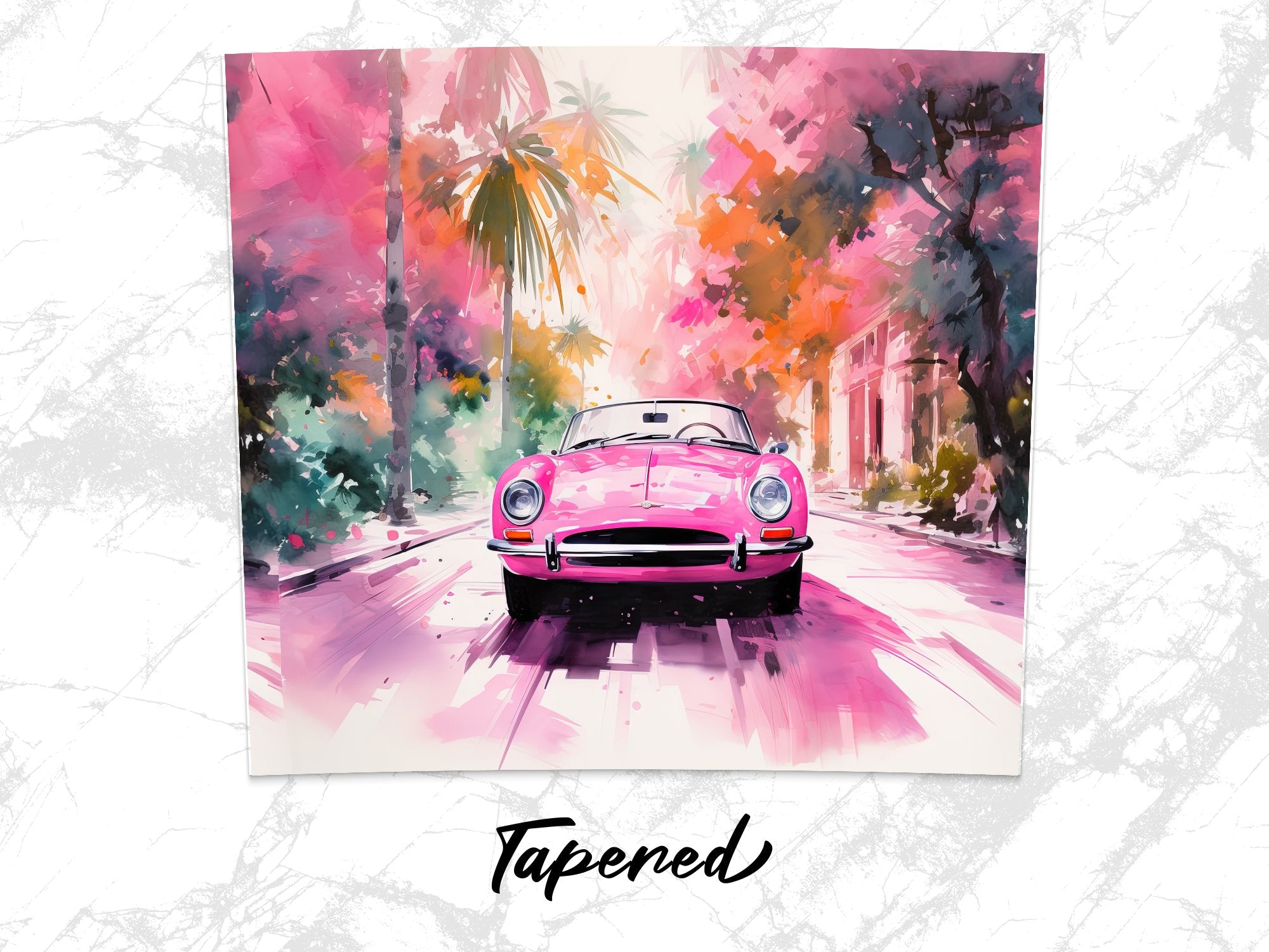 Pink Vintage Car Tropical Watercolor Tumbler Wrap | 20oz Tumbler Wrap Sublimation Design PNG - Gabe Atkins Designs