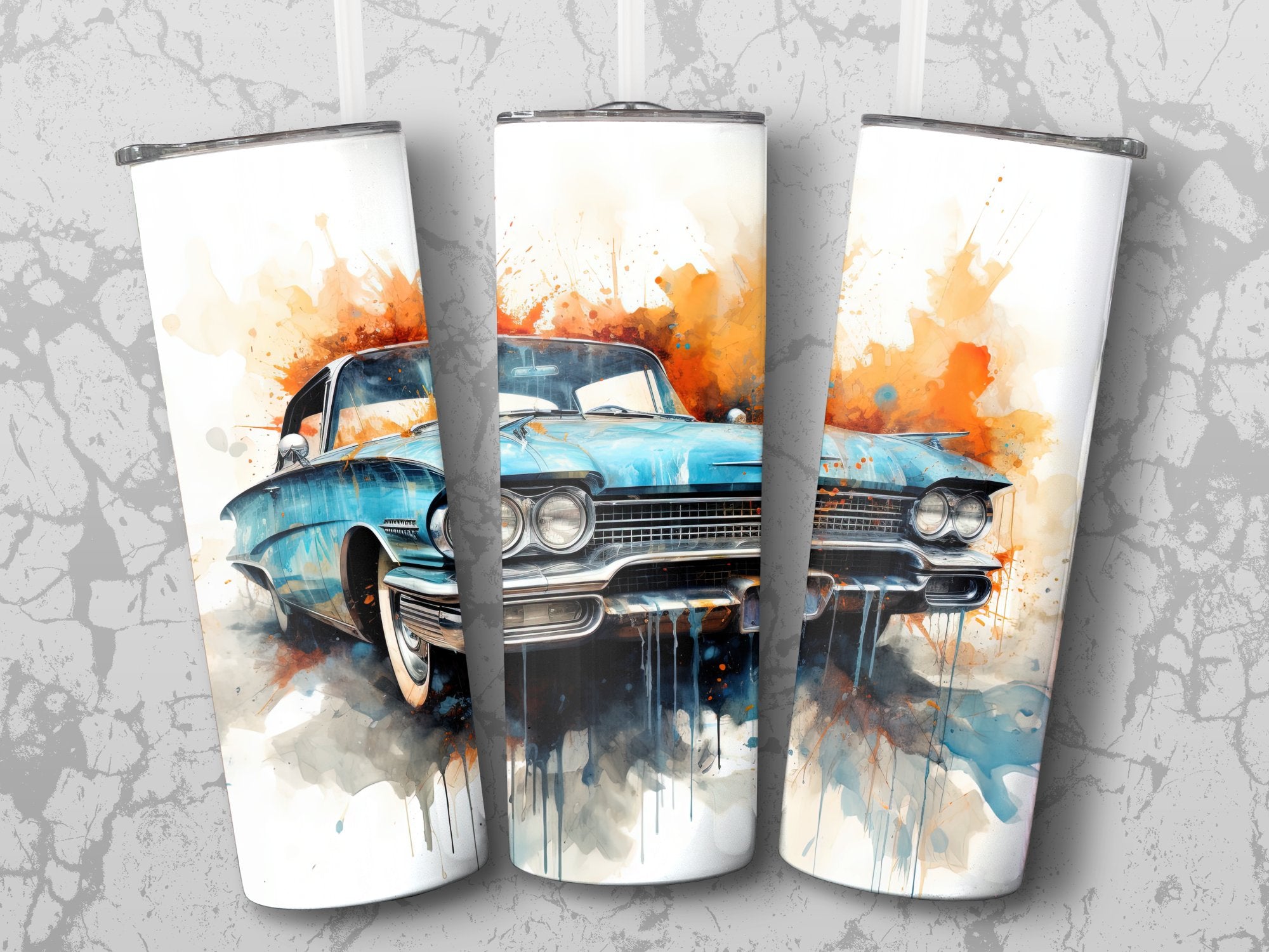 Vintage Muscle Car Watercolor Tumbler Wrap | 20oz Tumbler Wrap Sublimation Design PNG - Gabe Atkins Designs