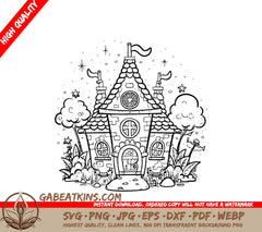  Castle with Flag SVG - Mushroom House Coloring Page SVG