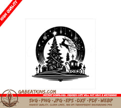  Reindeer Flying Over Christmas Tree SVG - New Year Silhouette Design SVG
