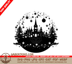  Castle Christmas Card SVG - Noir Nativity Design SVG