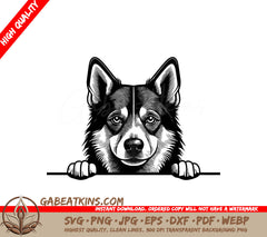  Husky Dog Peeking Over Wall SVG - Norwegian Lundehund SVG