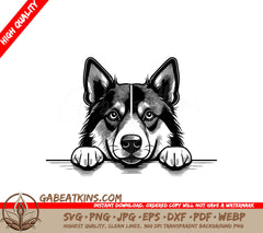 Husky & Norwegian Lundehund Peeking Over Wall -  SVG SVG
