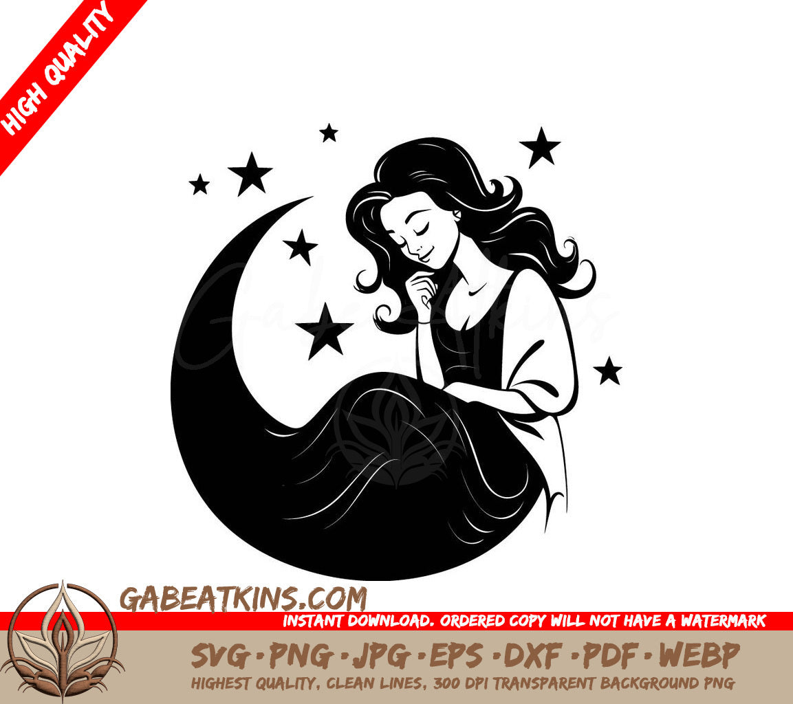  Pregnant Woman Sleeping on Crescent Moon SVG - Nurturing Glow Pregnancy Icon SVG