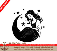  Pregnant Woman Sleeping on Crescent Moon SVG - Nurturing Glow Pregnancy Icon SVG