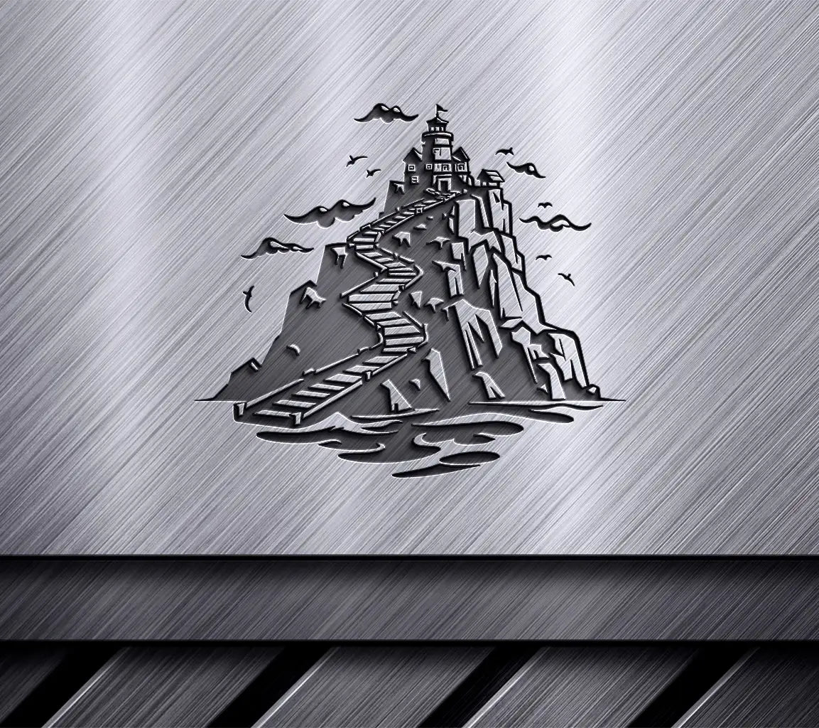  Lighthouse on Rocky Hill SVG - Oceanic Overlook Stair Design Design SVG