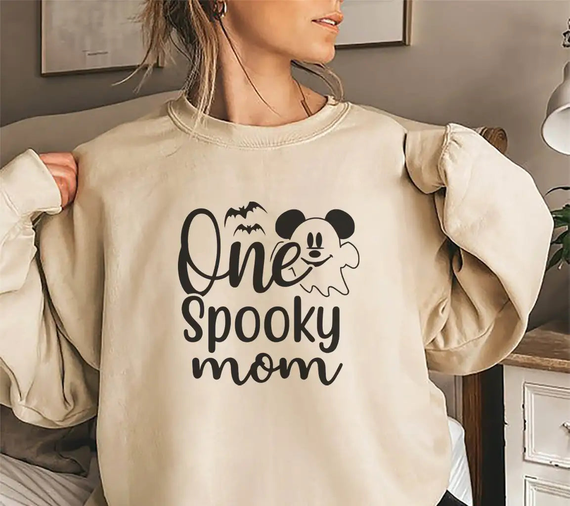 One Spooky Mom SVG Design -  Ghost & Bats T-Shirt SVG