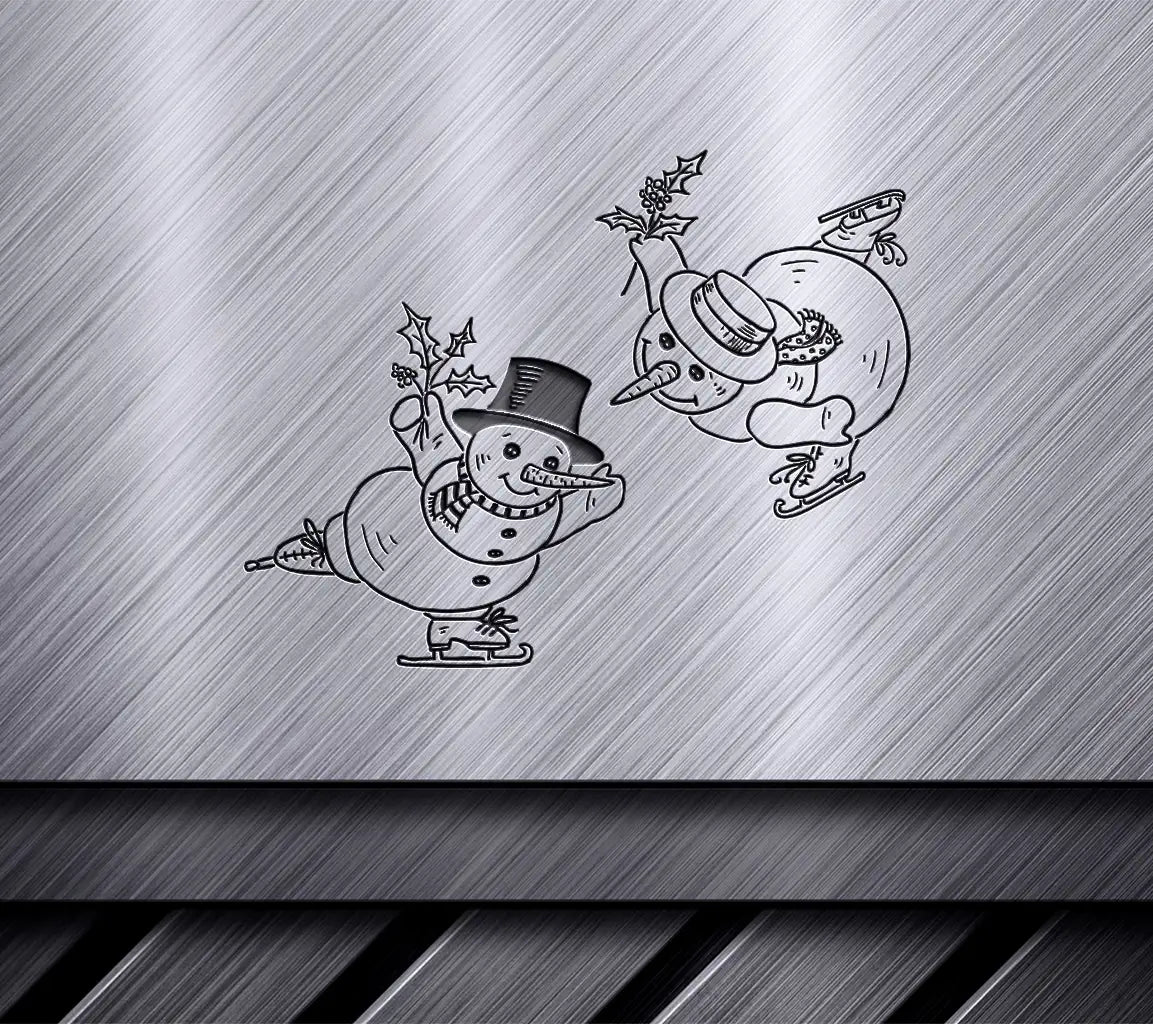  Snowman Skating SVG - Christmas Outline Illustration SVG