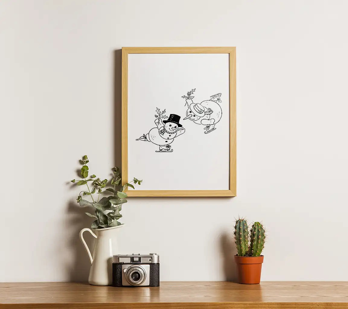  Snowman Skating SVG - Christmas Outline Illustration SVG