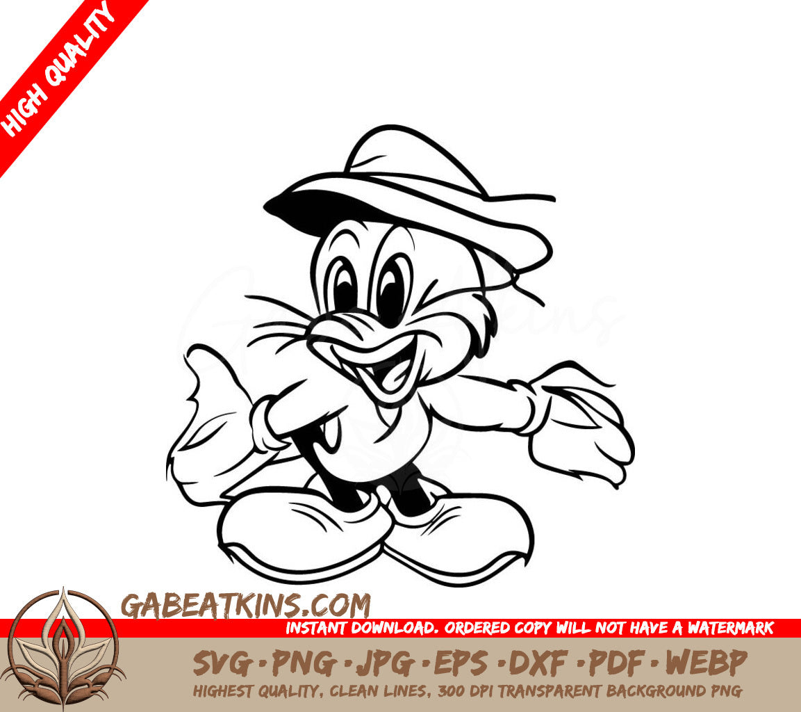  Cartoon Bird with Hat SVG - Line Art Illustration SVG