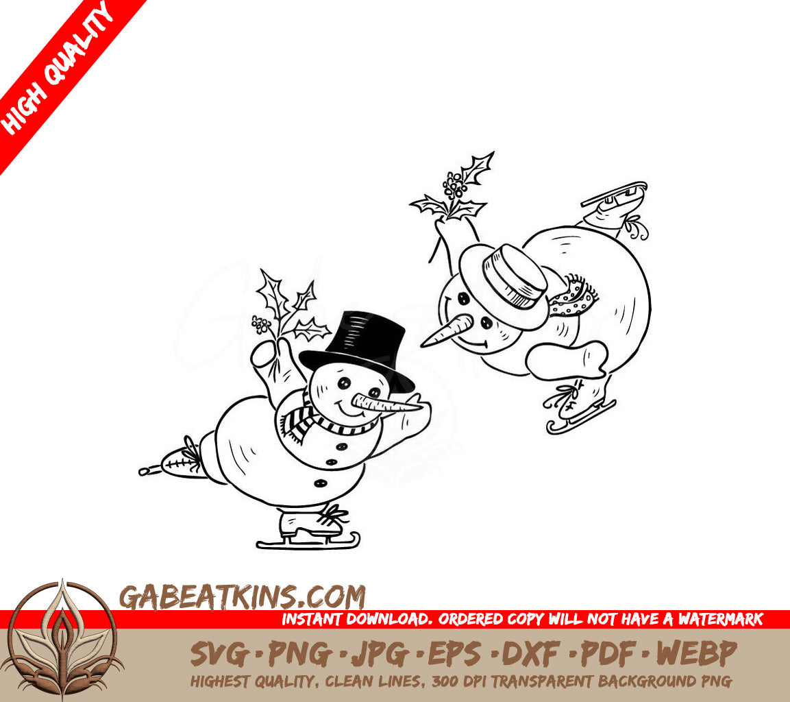  Snowman Skating SVG - Christmas Outline Illustration SVG