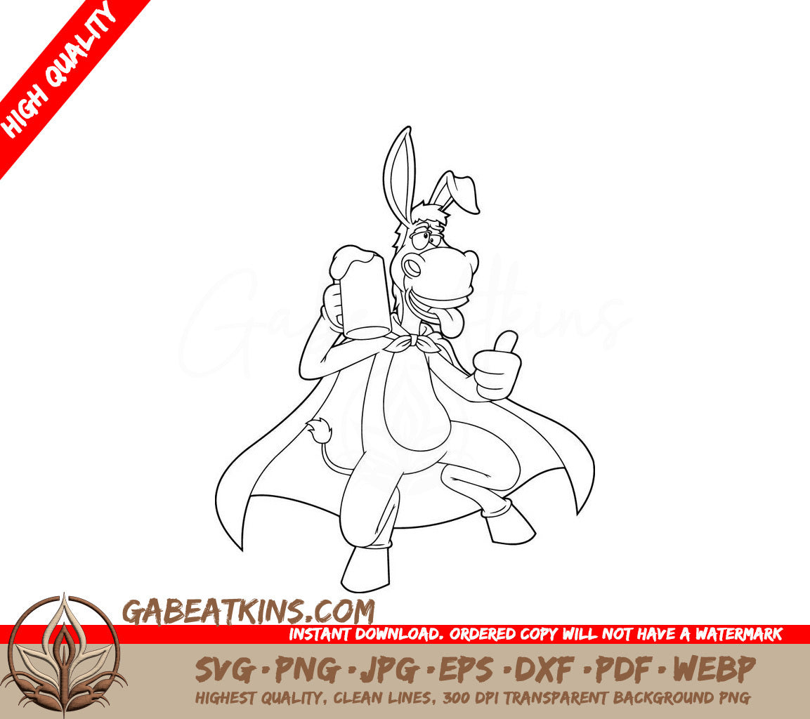 Outlined Drunk Donkey Superhero SVG - Holding Beer & Thumbs Up SVG