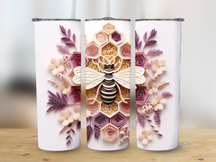 Pastel and Purple 3d Intricate Bee 20 oz Skinny Tumbler Sublimation De | Purple 3d Intricate Bee 20 oz Skinny Tumbler Sublimation Design, Straight