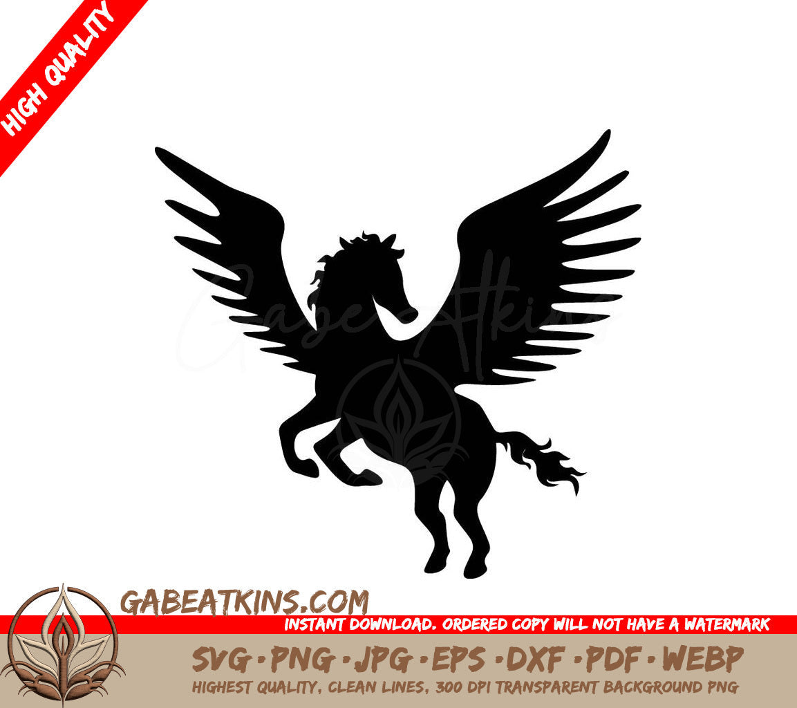 A Silhouette Of A Horse With Wings On A White Background SVG - Pegasus silhouette design SVG