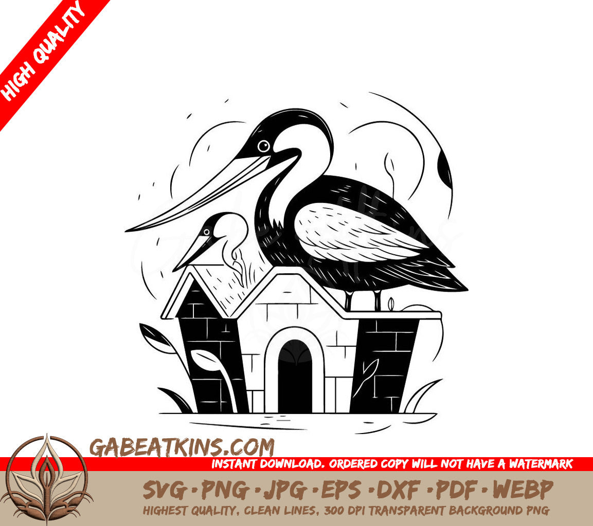 Pelican on Dog House Chimney -  Doodle SVG SVG