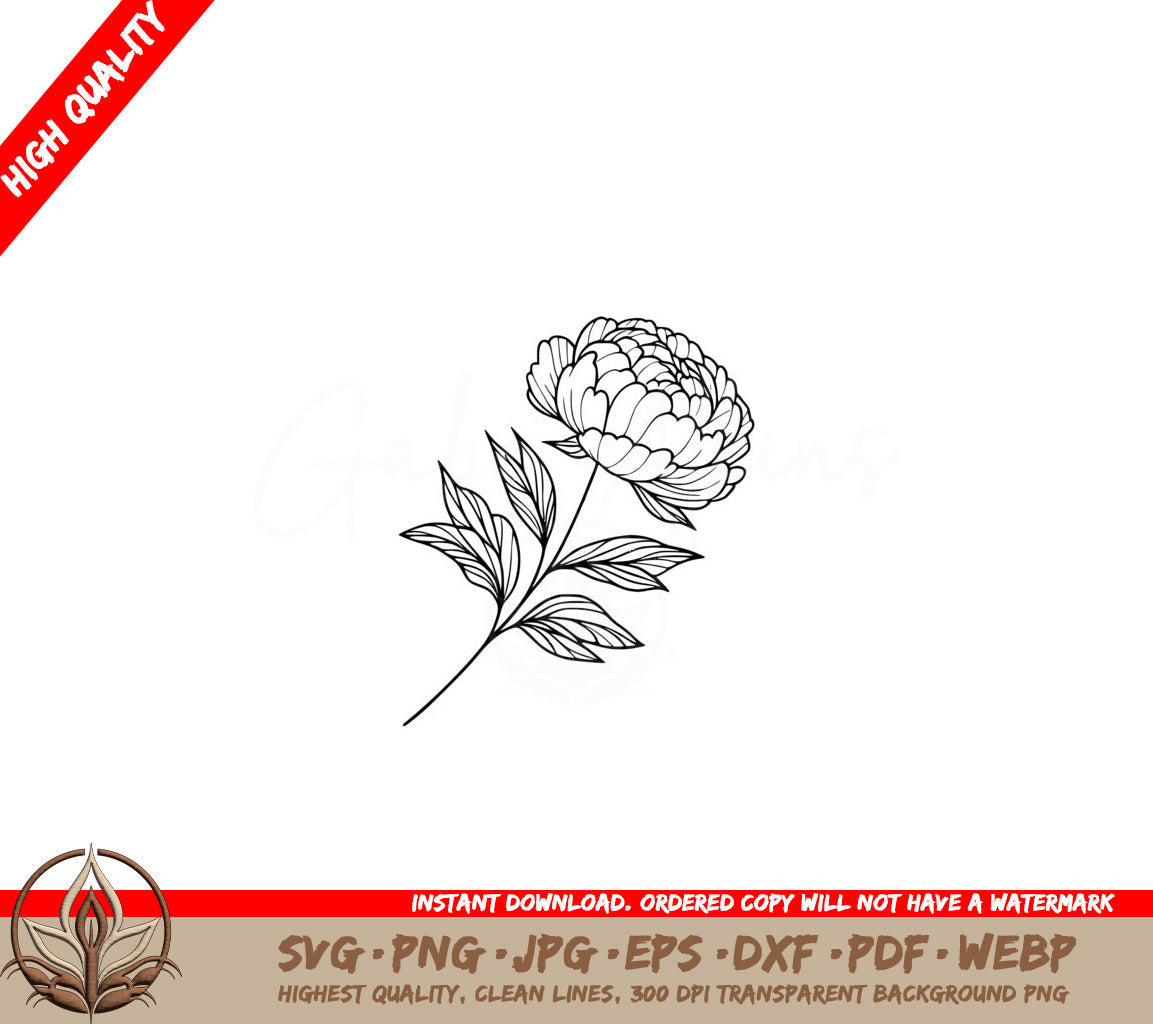 Peony Elegance SVG Cut File Design Download 
