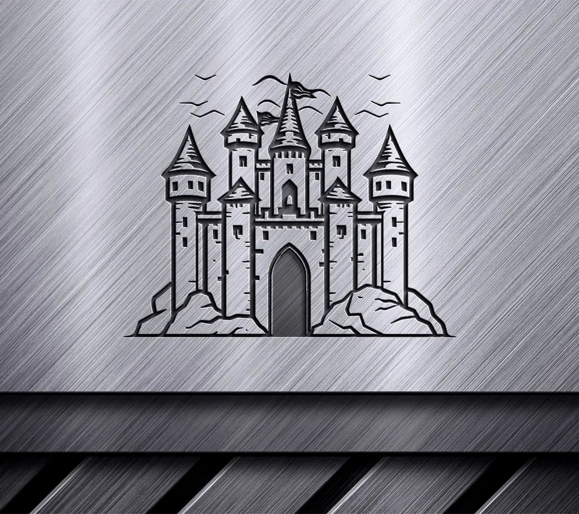 Mini Truck Castle SVG Petite Pickup Vector Design with Flying Birds SVG
