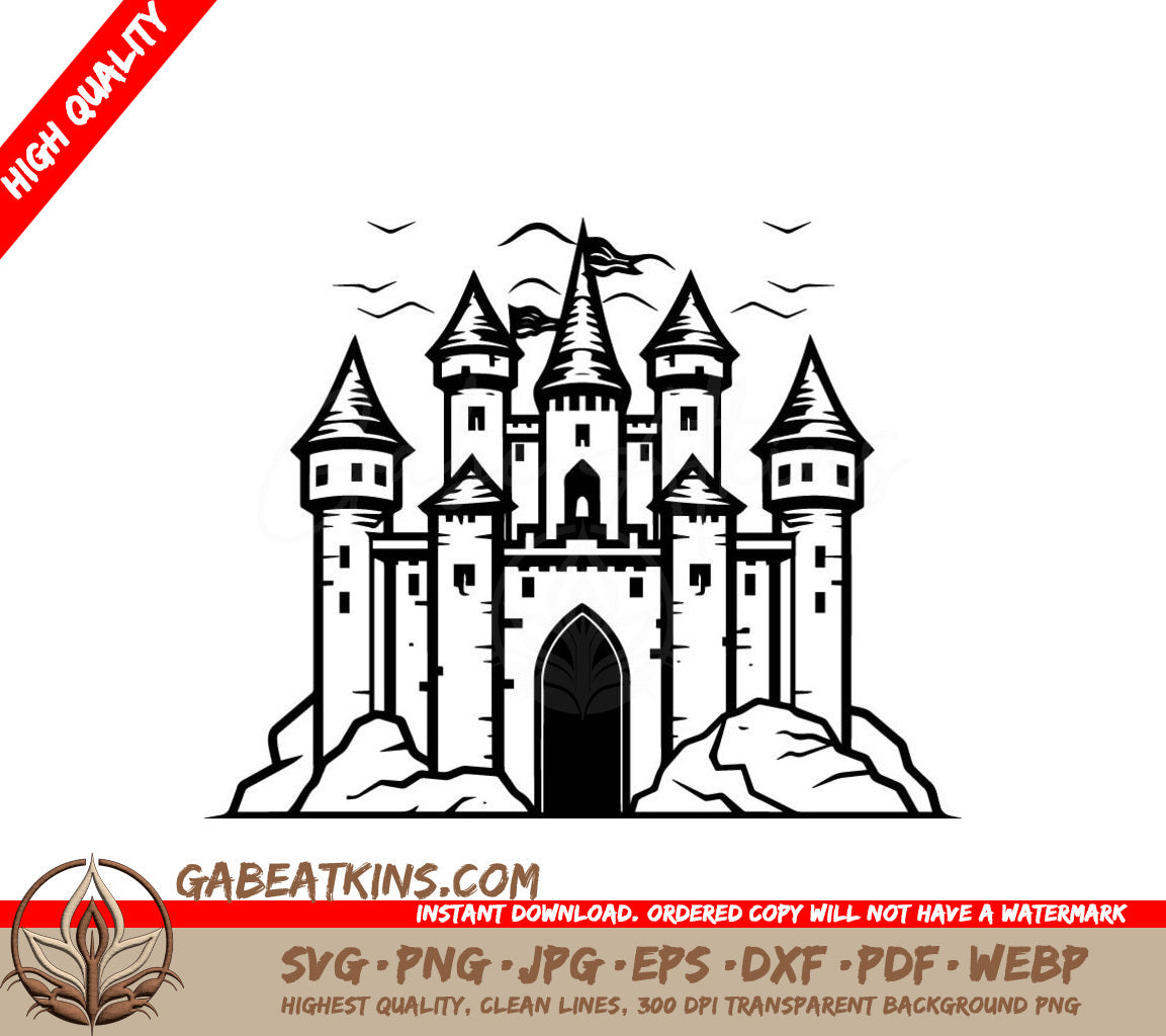 Mini Truck Castle SVG Petite Pickup Vector Design with Flying Birds SVG