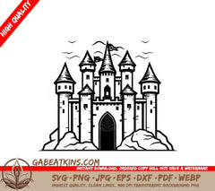 Mini Truck Castle SVG Petite Pickup Vector Design with Flying Birds SVG