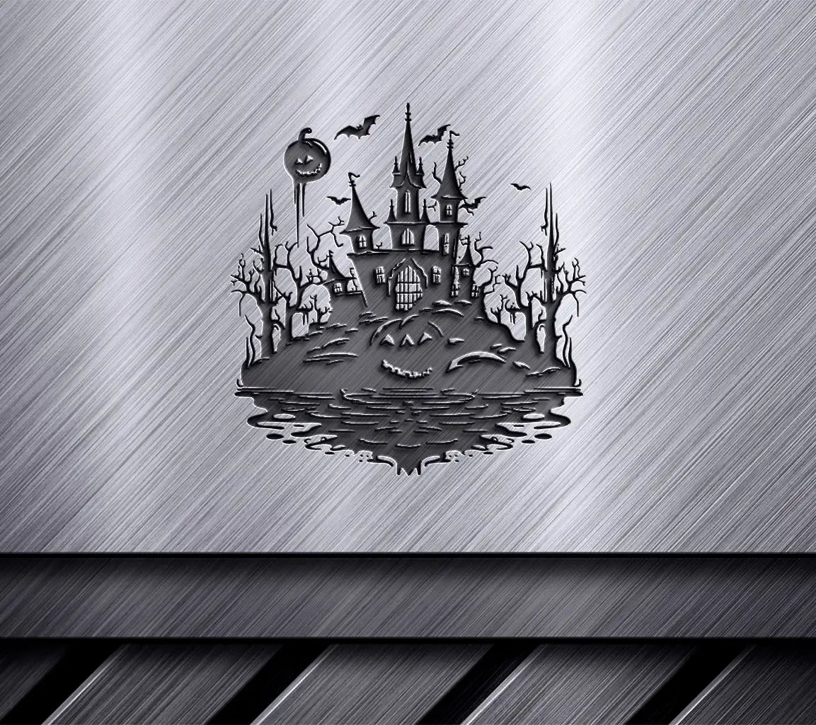 Haunted Castle Halloween SVG  Pumpkin & Bats Design SVG