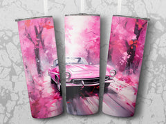 Pink Vintage Car Forest Watercolor Tumbler Wrap | 20oz Tumbler Wrap Sublimation Design PNG - Gabe Atkins Designs