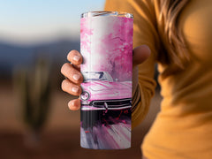 Pink Vintage Car Forest Watercolor Tumbler Wrap | 20oz Tumbler Wrap Sublimation Design PNG - Gabe Atkins Designs