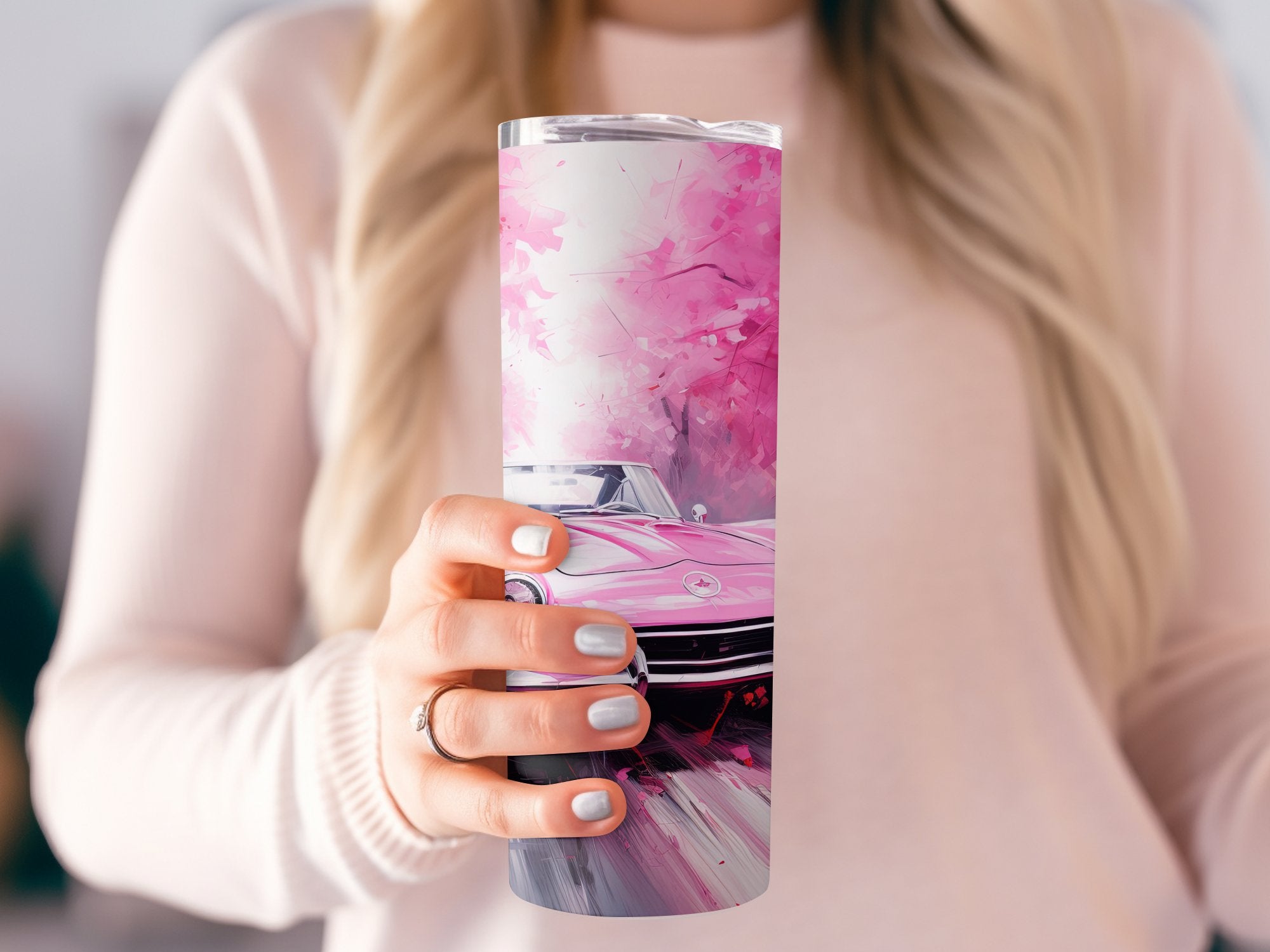 Pink Vintage Car Forest Watercolor Tumbler Wrap | 20oz Tumbler Wrap Sublimation Design PNG - Gabe Atkins Designs