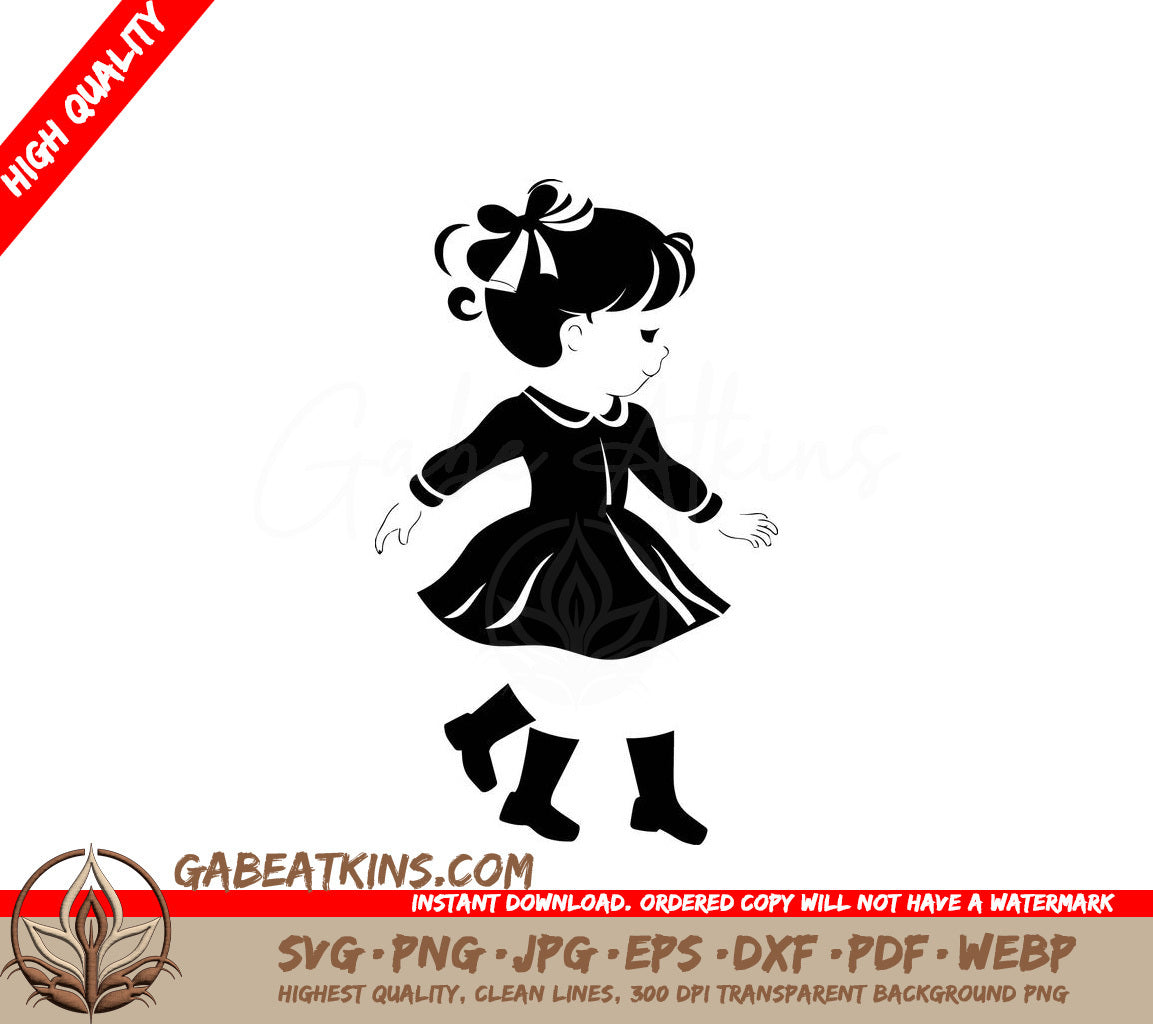 Playful Prancers Little Girl Dress SVG -  Drawing SVG