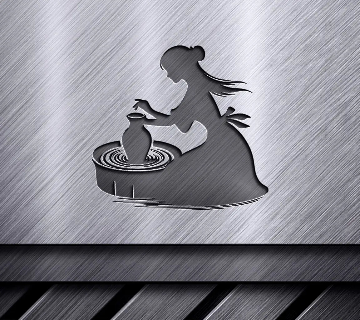 Pottery Wheel Silhouette SVG Woman Making a Vase SVG