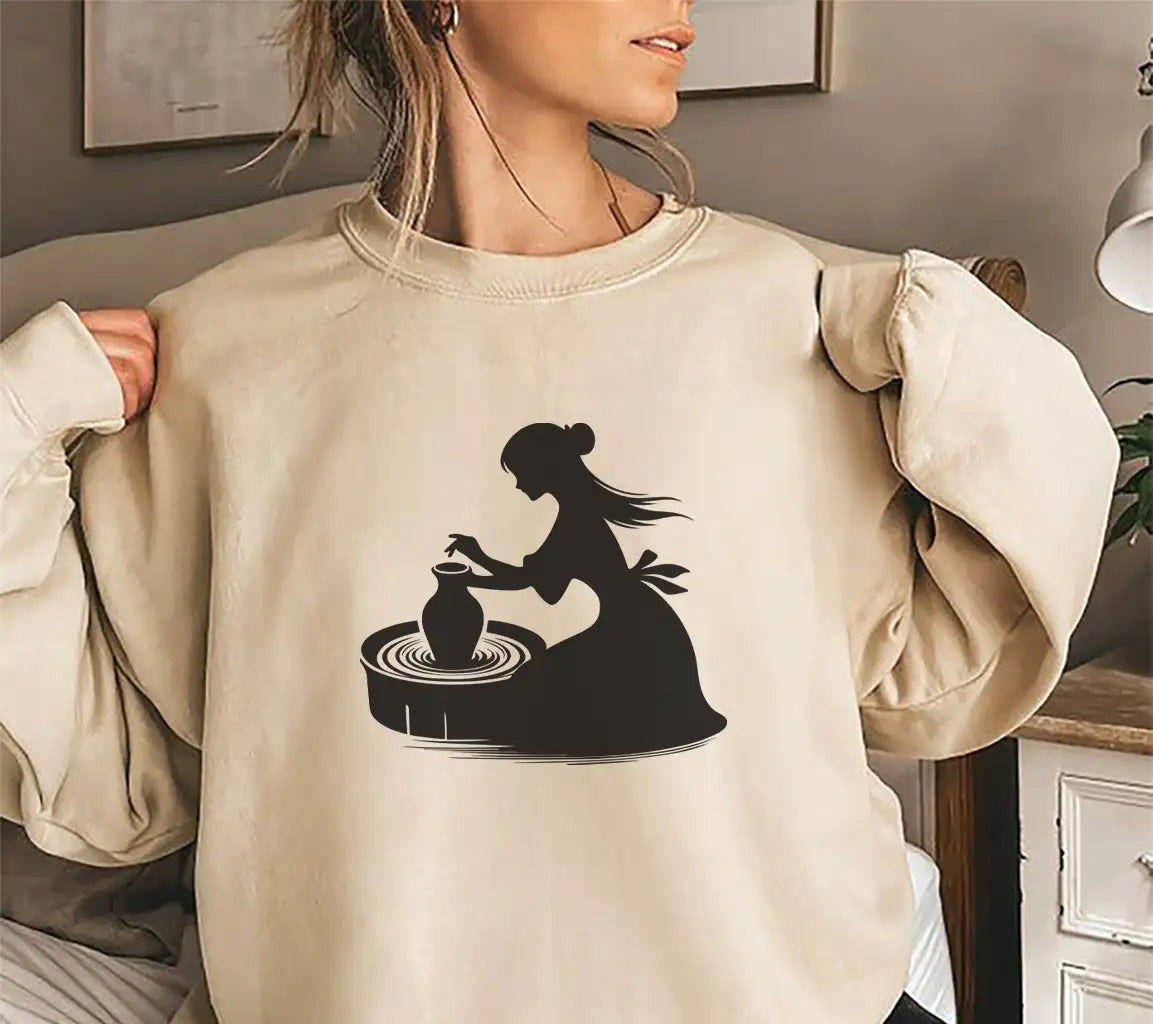 Pottery Wheel Silhouette SVG Woman Making a Vase SVG