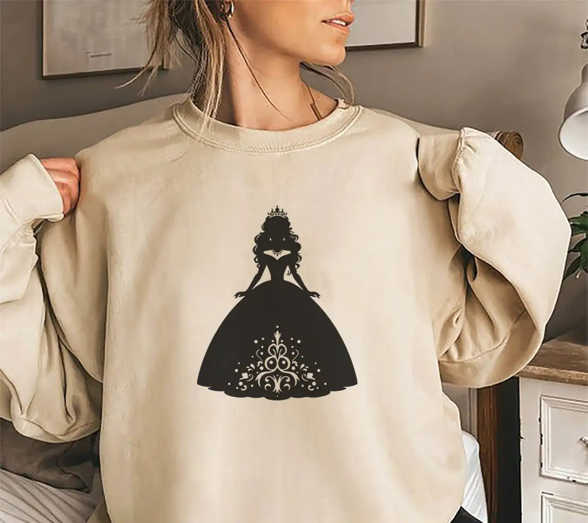 Princess Silhouette SVG Elegant Woman in Black Dress with Crown SVG