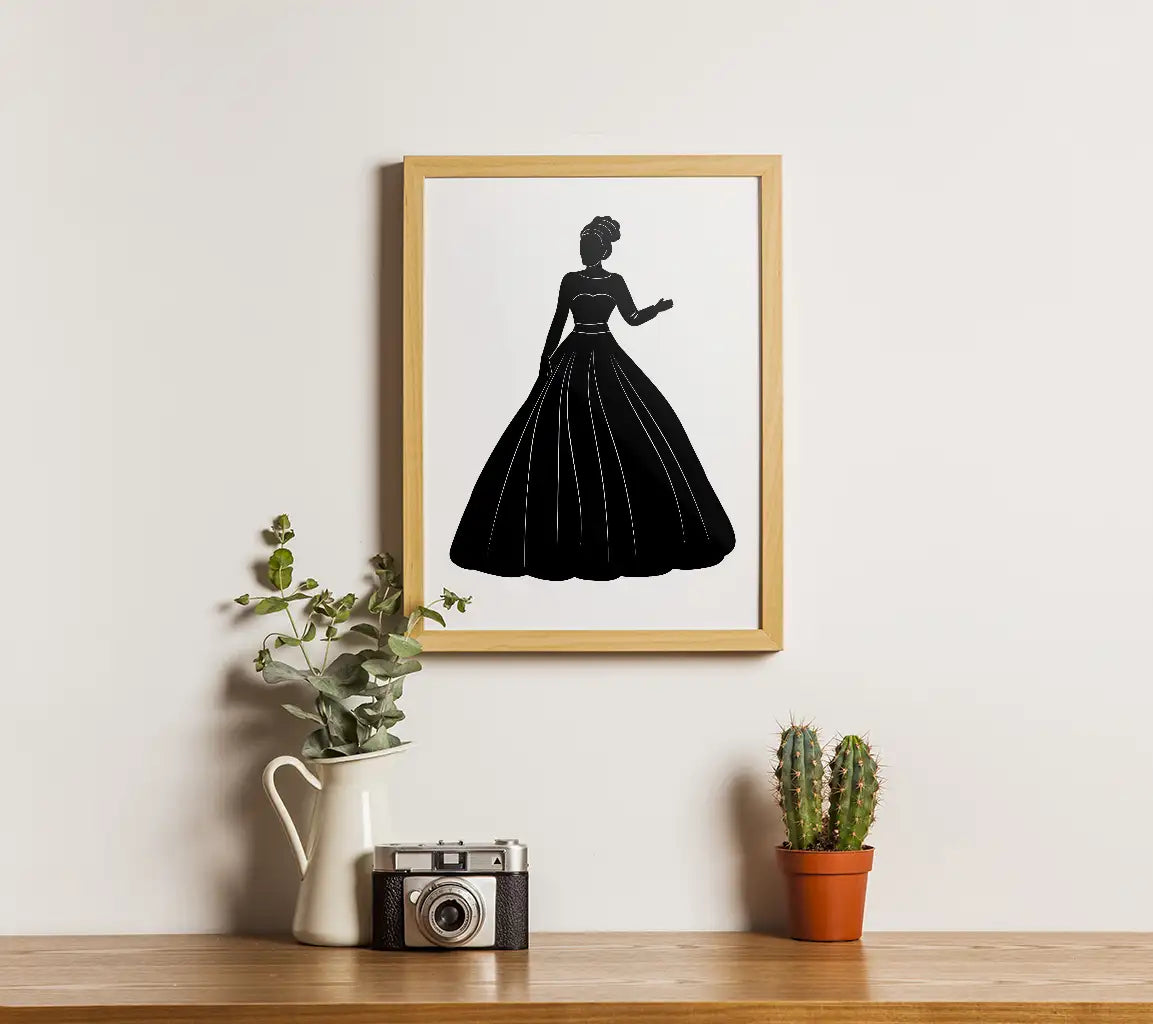 Elegant Black Dress Silhouette SVG - Princess Vector Clipart SVG