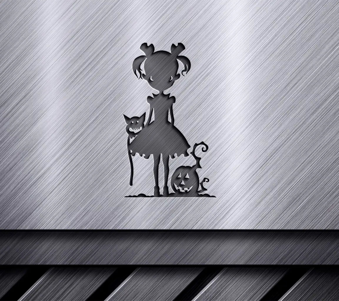 ##  Cute Halloween Girl with Cat & Pumpkin SVG - Perfect for Fall Crafts SVG
