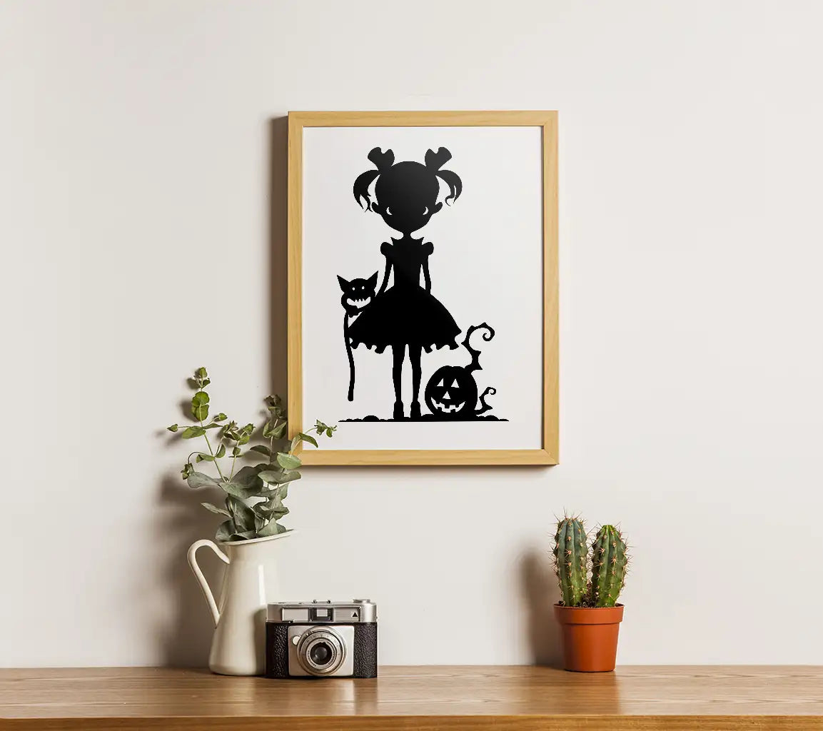 ##  Cute Halloween Girl with Cat & Pumpkin SVG - Perfect for Fall Crafts SVG