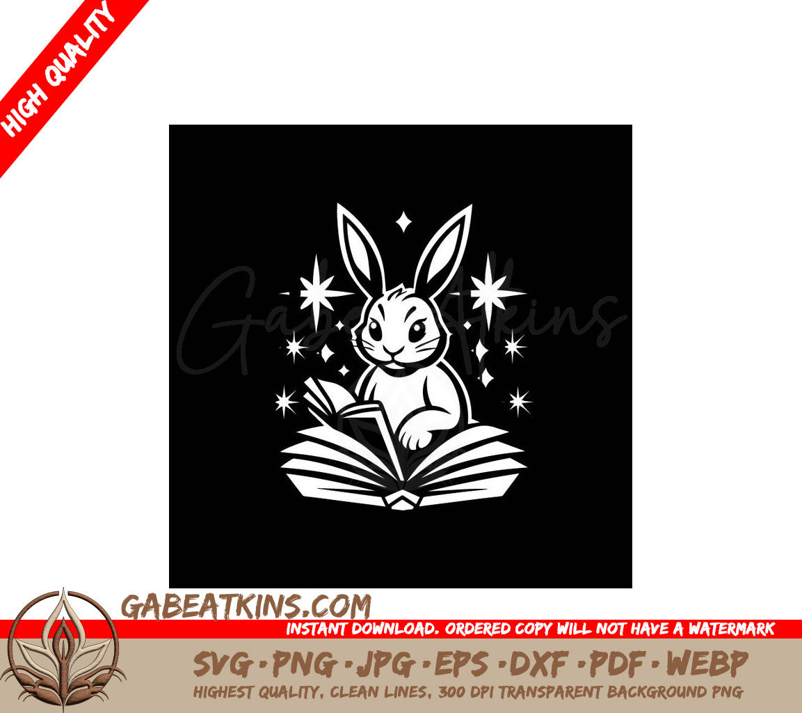  Rabbit Reading Book SVG - Vector Illustration SVG