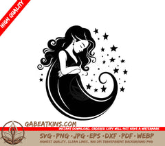 Smiling Pregnant Woman Crescent Moon SVG - Blessed Bump Vector Icon SVG