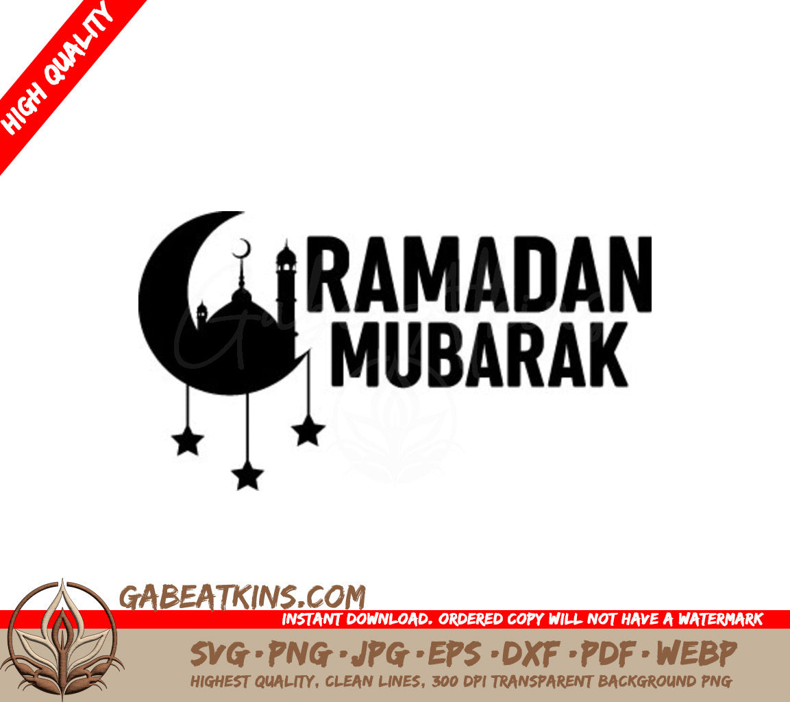 Ramadan Mubarak SVG Design -  Crescent Moon & Stars SVG