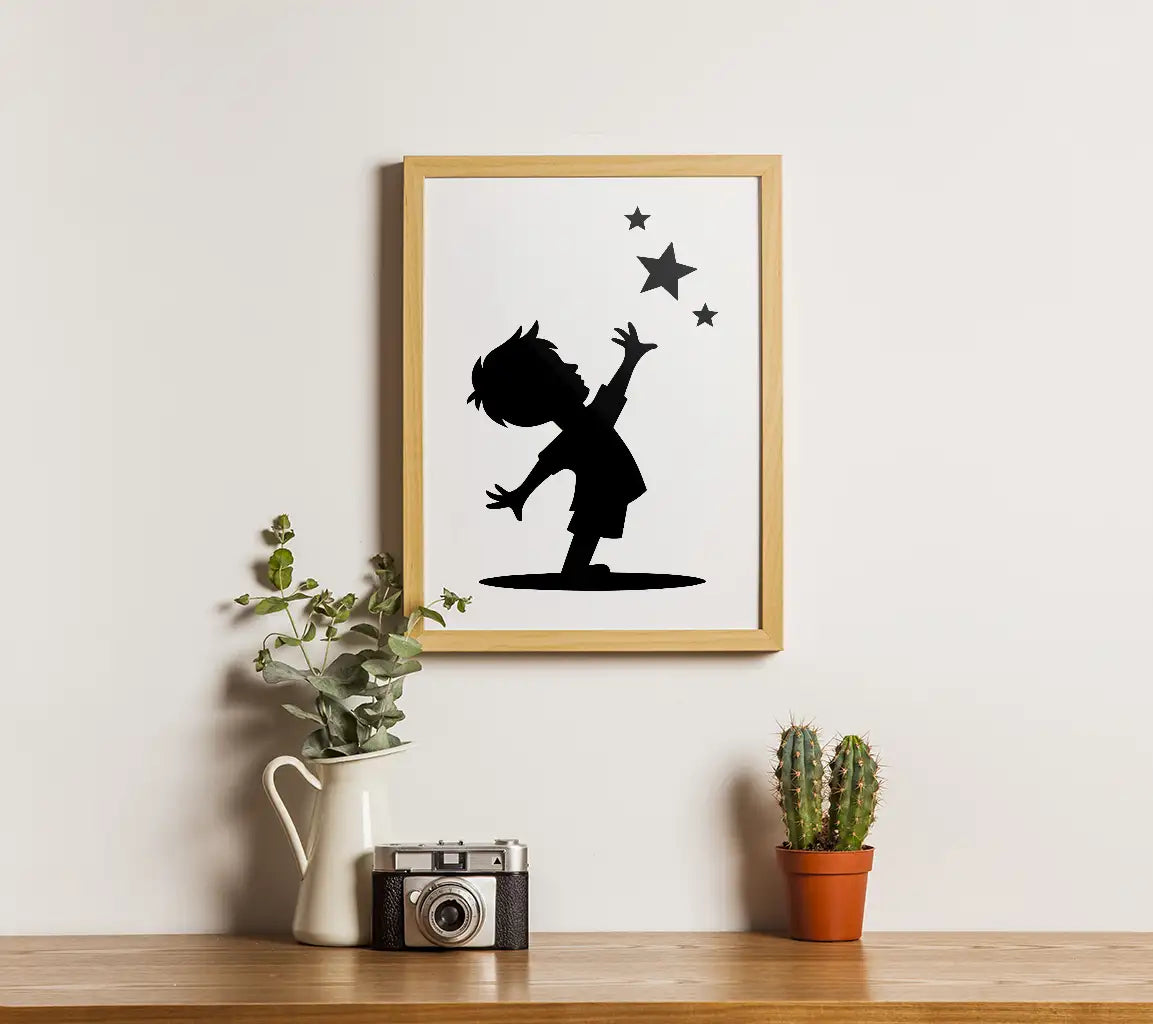 Reaching for the Stars Boy Silhouette SVG Design Template SVG