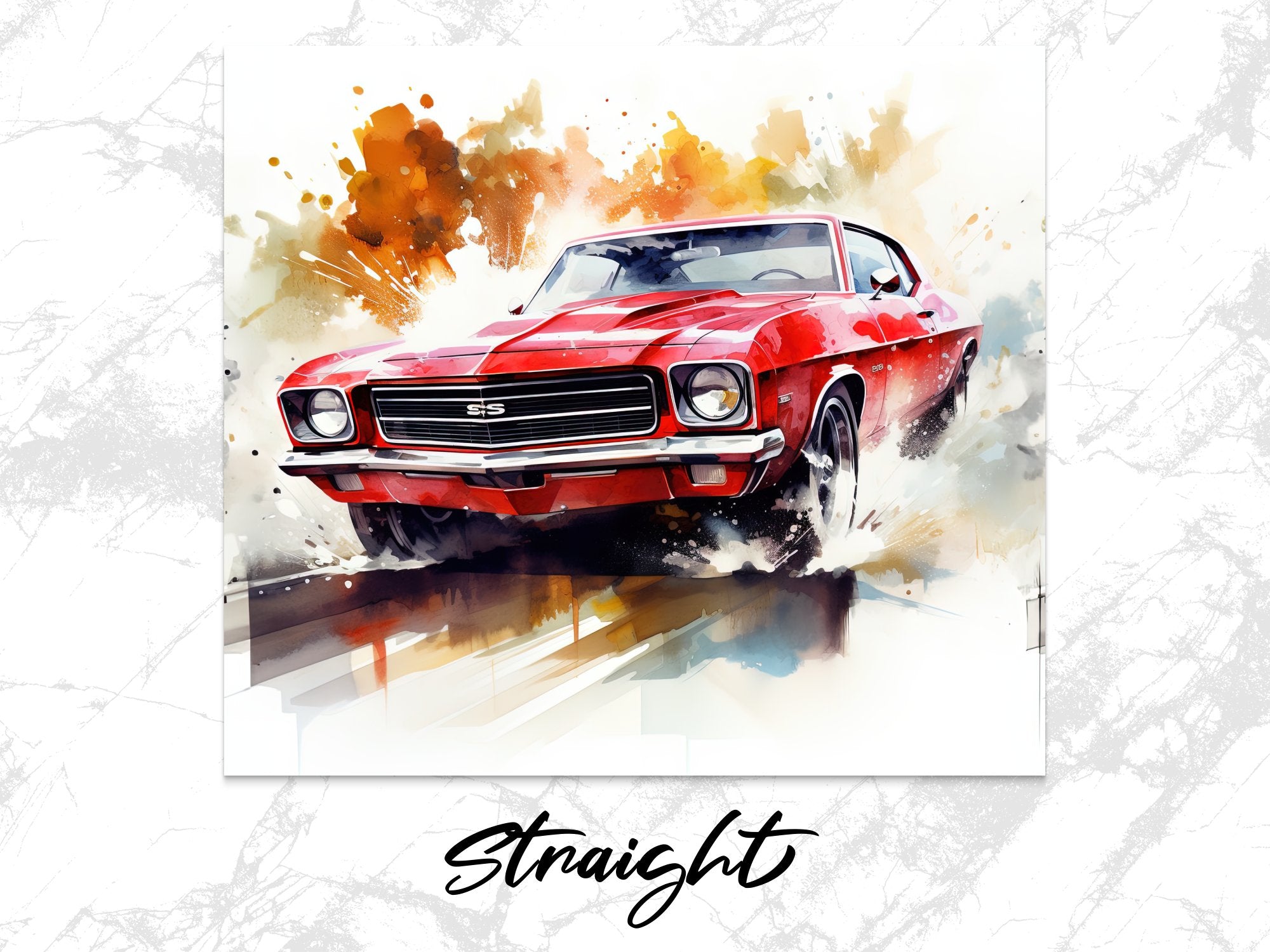 Red Chevy SS Muscle Car Watercolor Splash Tumbler Wrap | 20oz Tumbler Wrap Sublimation Design PNG - Gabe Atkins Designs