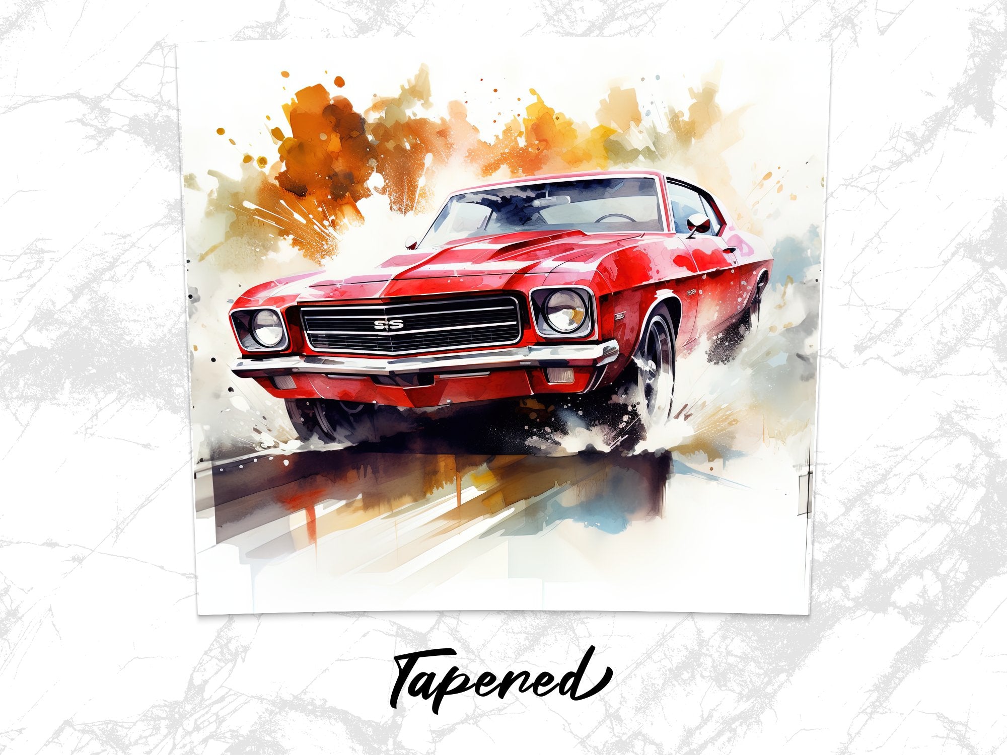 Red Chevy SS Muscle Car Watercolor Splash Tumbler Wrap | 20oz Tumbler Wrap Sublimation Design PNG - Gabe Atkins Designs