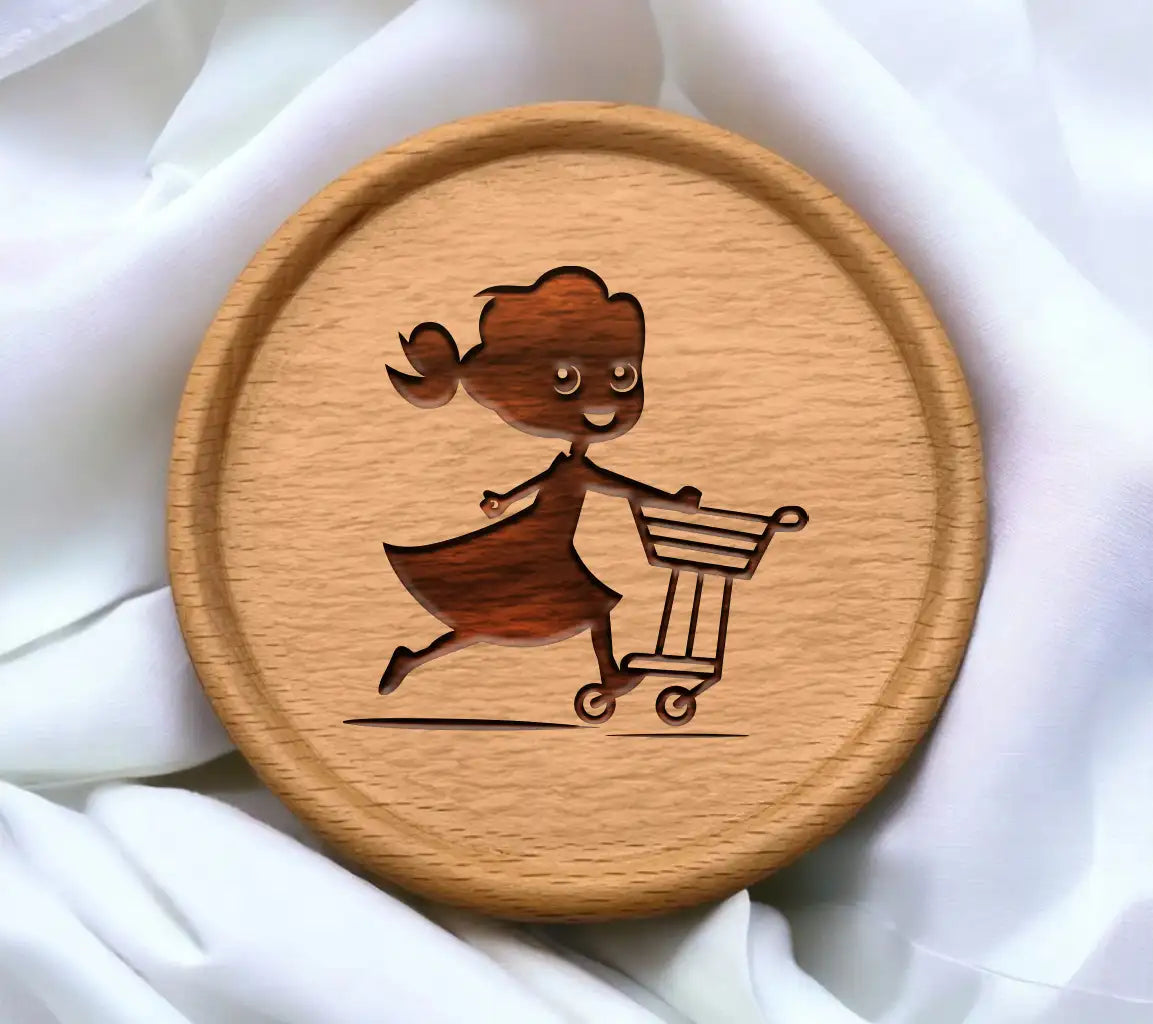 Trendy Trekker Woman Pushing Shopping Cart SVG - Retail Maven Icon SVG