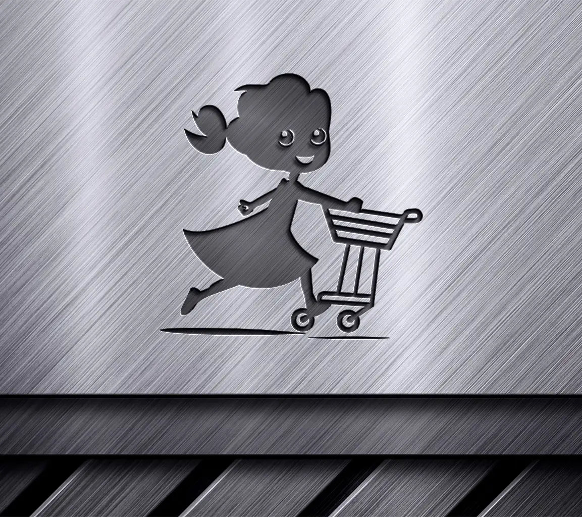 Trendy Trekker Woman Pushing Shopping Cart SVG - Retail Maven Icon SVG