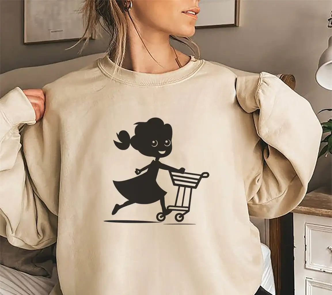 Trendy Trekker Woman Pushing Shopping Cart SVG - Retail Maven Icon SVG